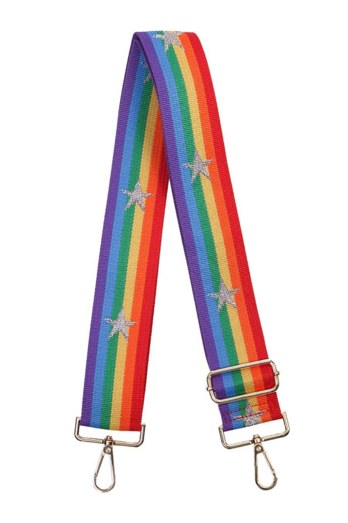 Rainbow Stripe with Silver Glitter Star Bag Strap Experience Boutique