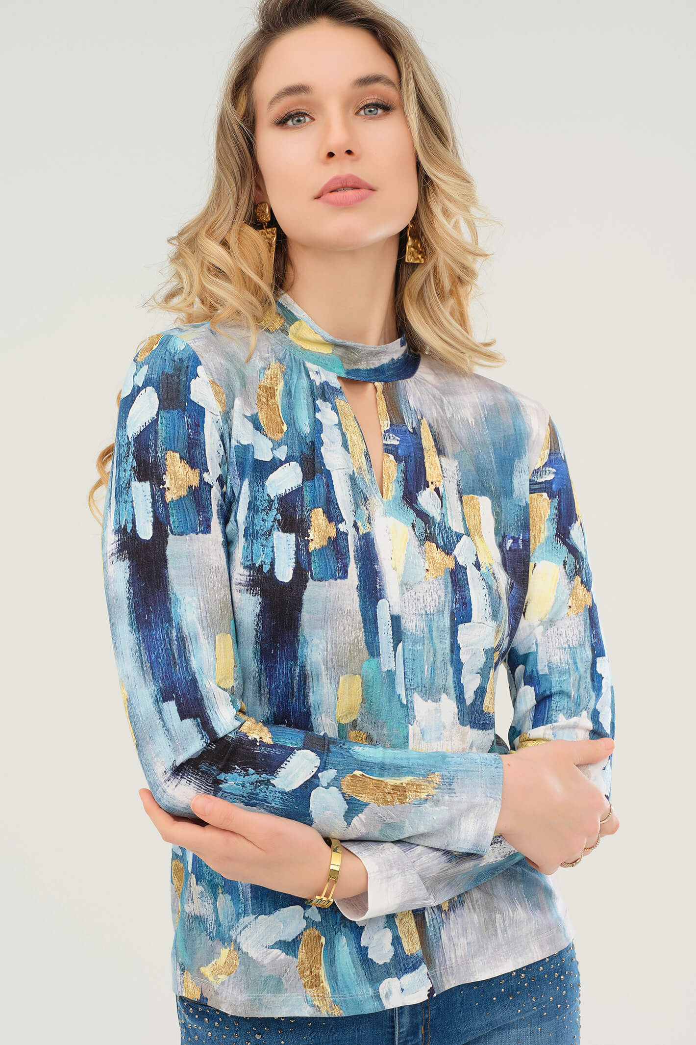 Dolcezza 73622 Blue Blue Angel Movano Rivas Print Long Sleeve Top 