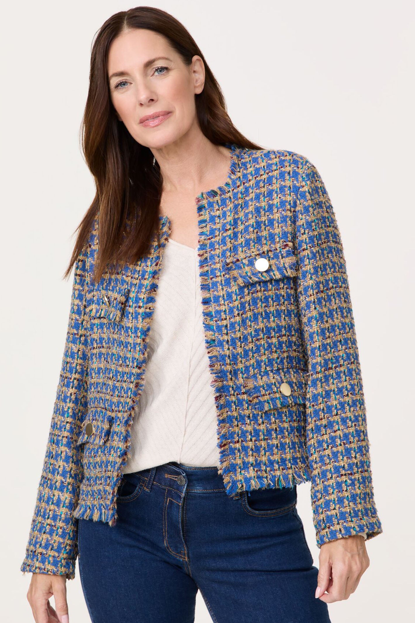 Gerry Weber 430017 Blue Camel Houndstooth Jacket