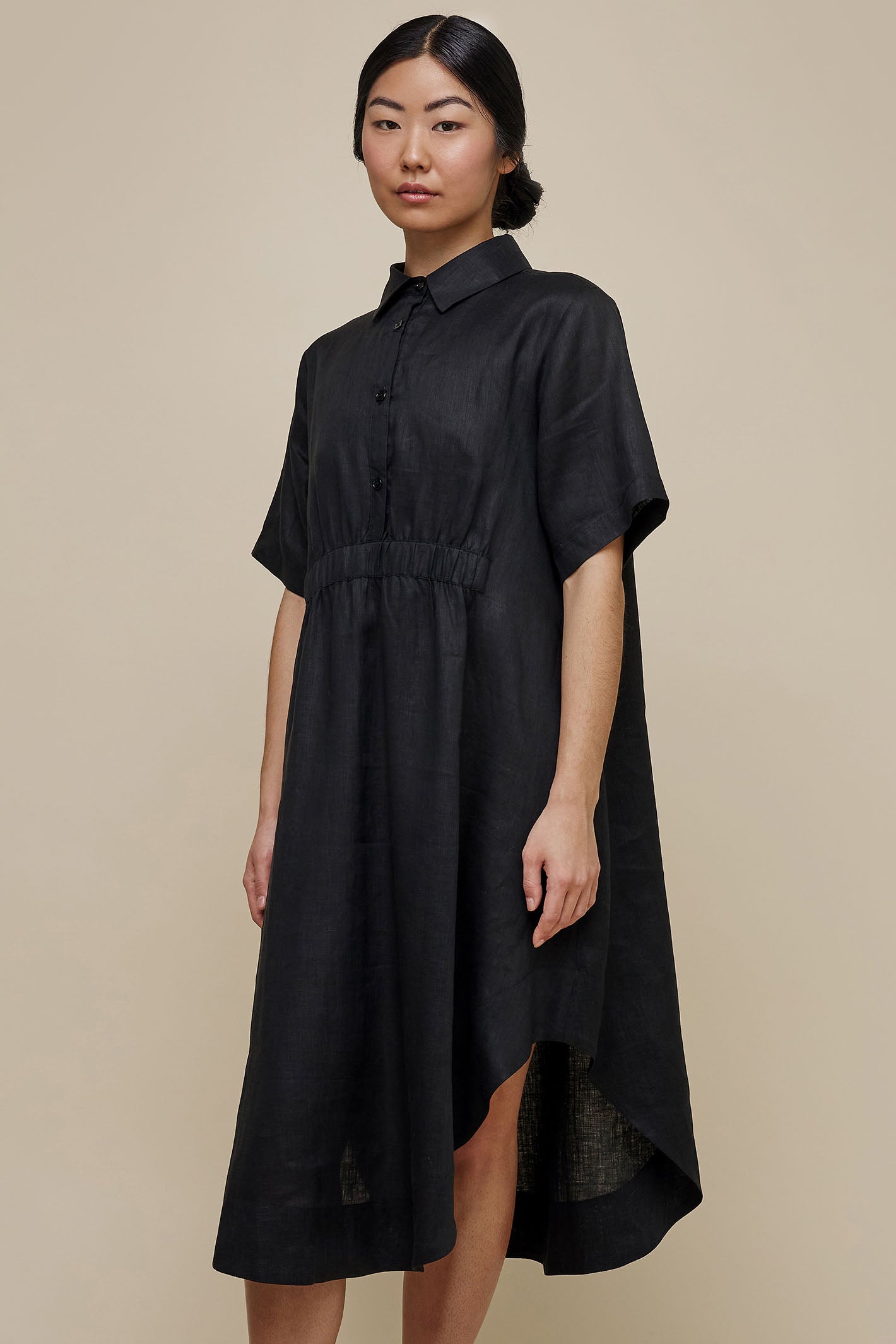 Uchuu Cs24-012 Black Linen A-line Oversized Shirt Dress – Experience