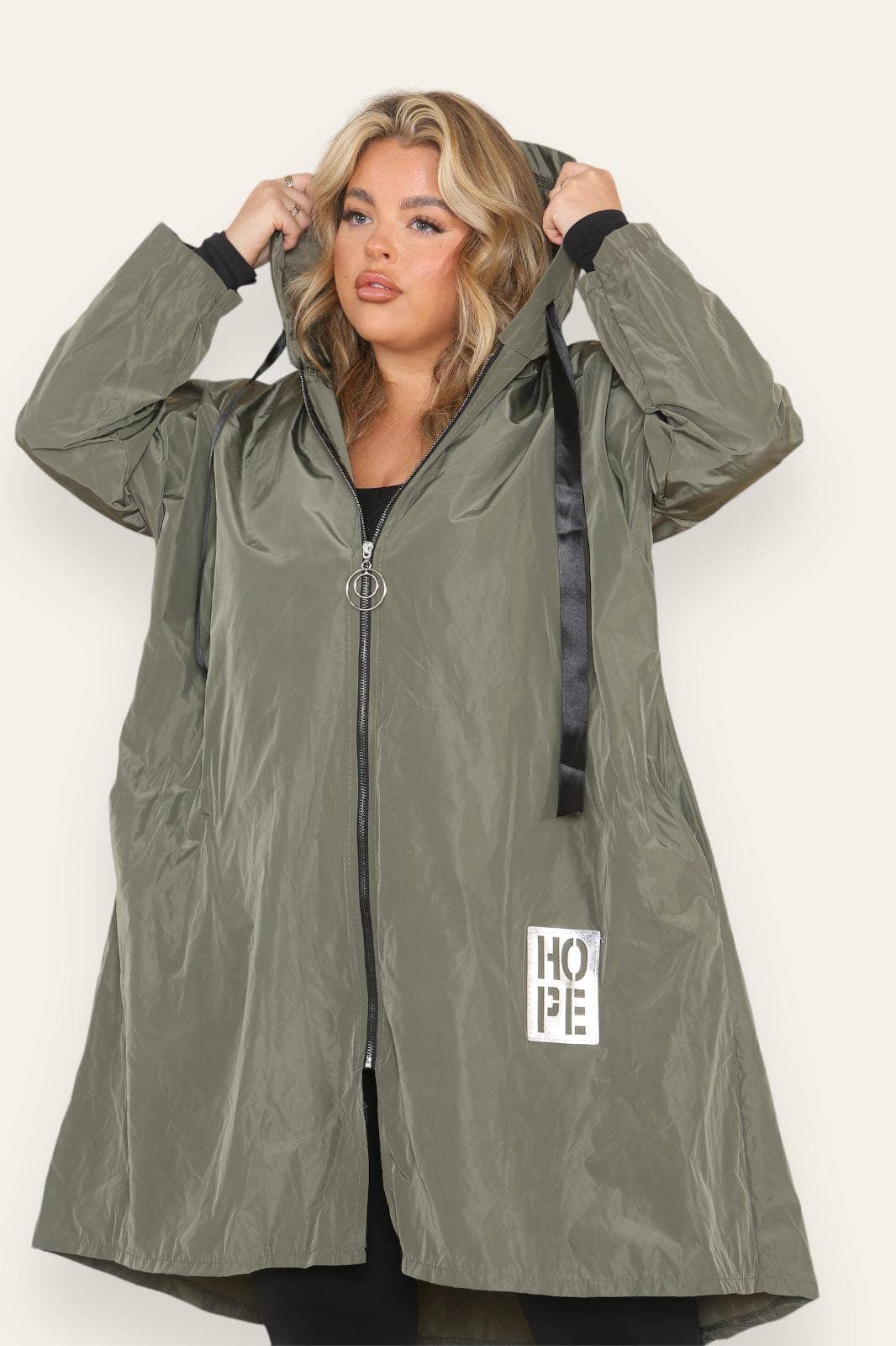 Oversized Showerproof Hooded Rain Mac Khaki