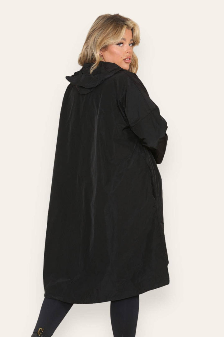 Oversized Showerproof Hooded Rain Mac Black