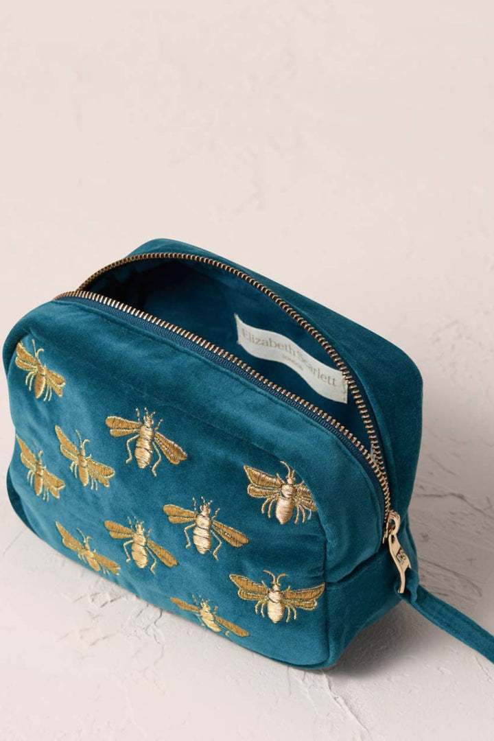 Elizabeth Scarlett Rich Blue Honey Bee Velvet Cosmetics Bag