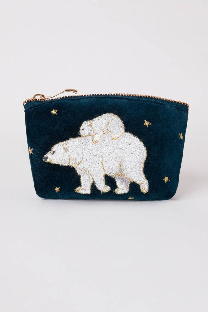 Elizabeth Scarlett Ink Blue Polar Bear Velvet Coin Purse