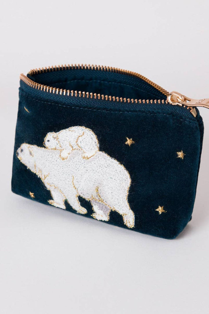 Elizabeth Scarlett Ink Blue Polar Bear Velvet Coin Purse