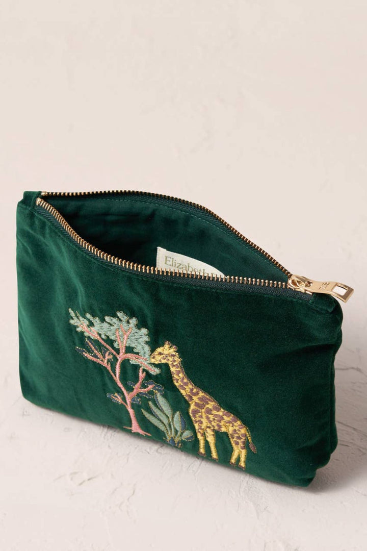 Elizabeth Scarlett Forest Green Giraffe Velvet Mini Pouch