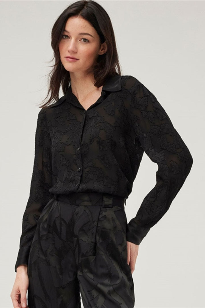 Leo & Ugo EH315 Black Semi-Sheer Burnout Shirt