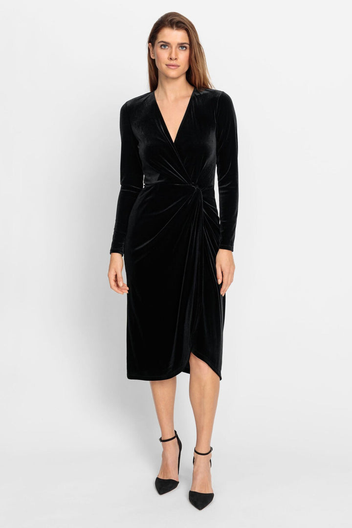 Olsen 13001792 Black Faux Wrap Velvet Dress