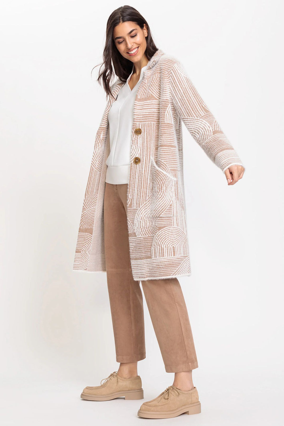 Olsen 11004439 Nougat Longline Cardigan Coatigan