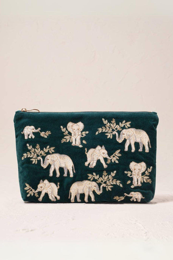 Elizabeth Scarlett Green Elephant Herd Everyday Pouch