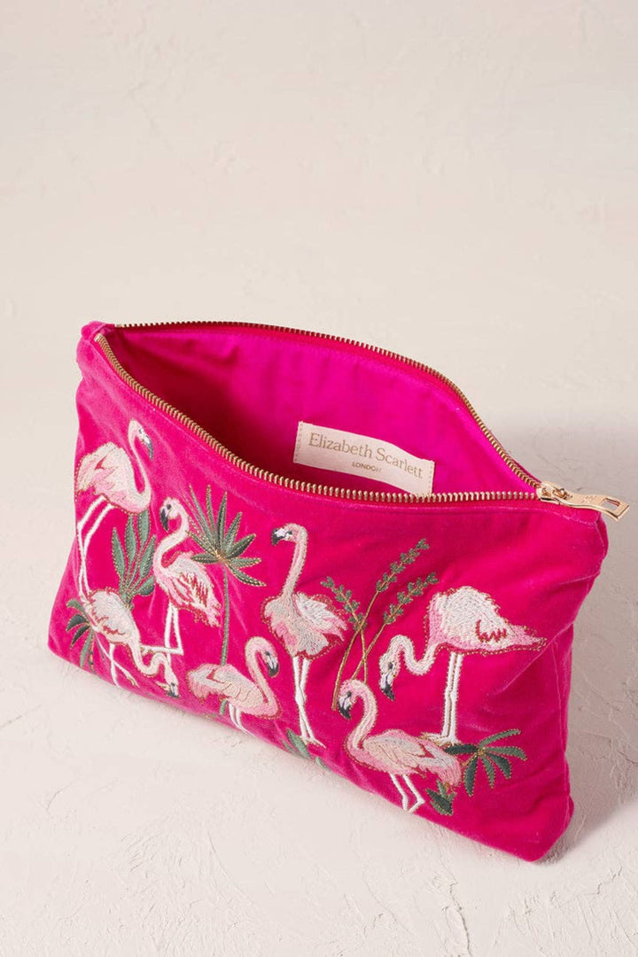 Elizabeth Scarlett Hot Pink Flamingos Velvet Everyday Pouch