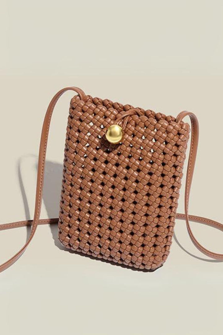 Woven Crossbody Phone Bag Tan