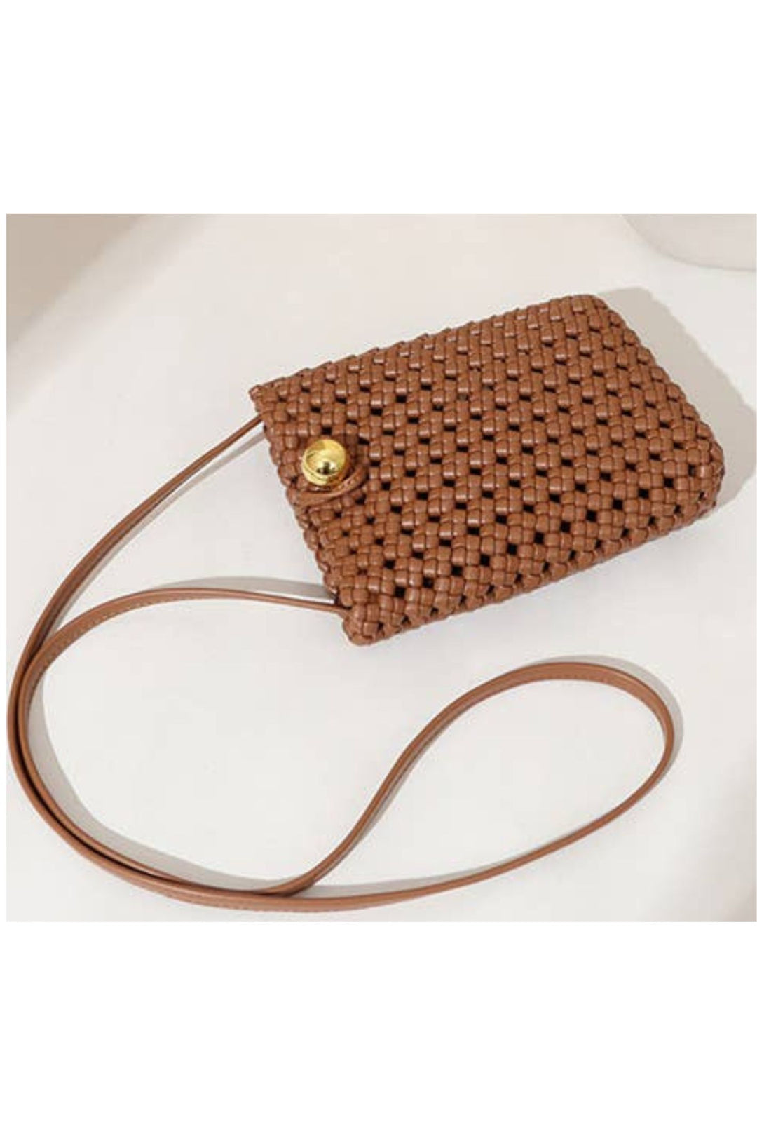 Woven Crossbody Phone Bag Tan