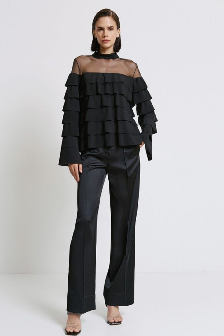 Access Fashion Black Sheer Panel Layered Top