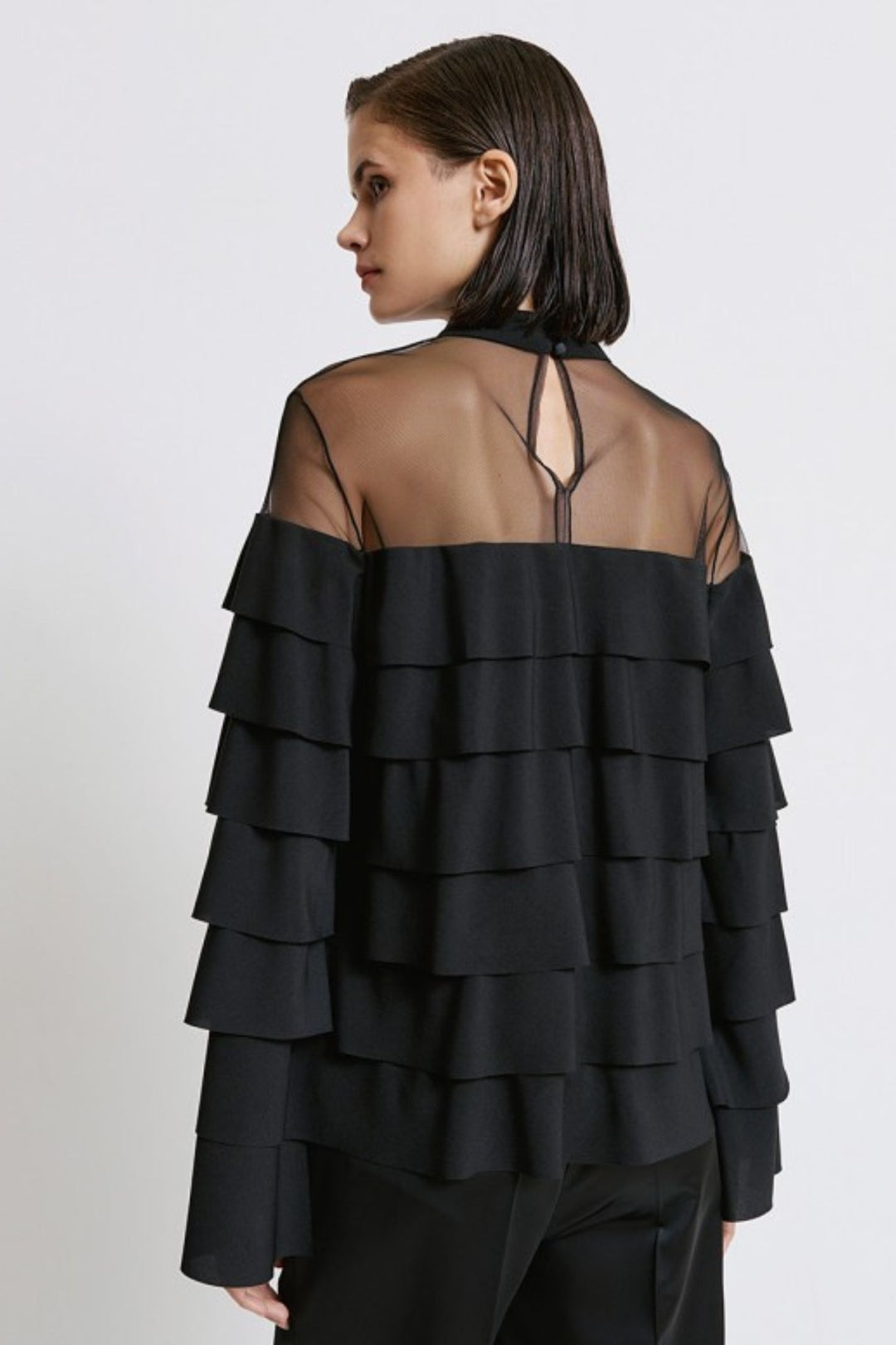 Access Fashion Black Sheer Panel Layered Top