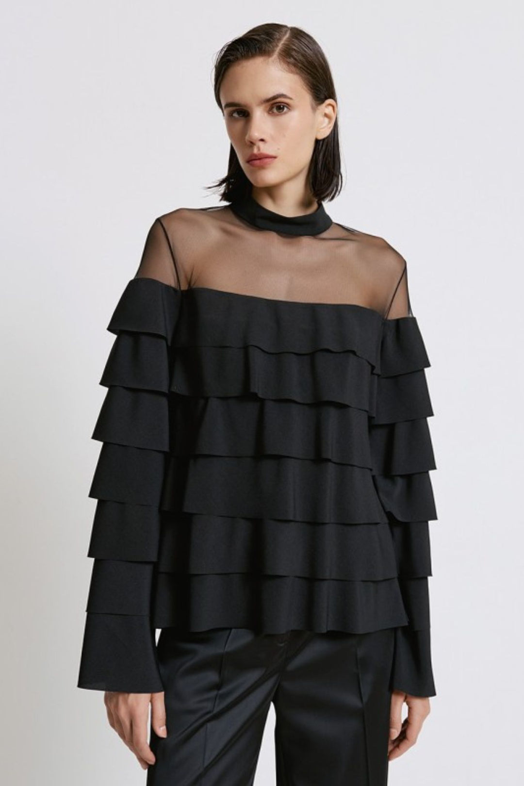 Access Fashion Black Sheer Panel Layered Top