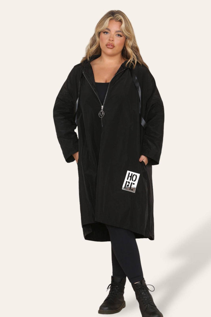 Oversized Showerproof Hooded Rain Mac Black