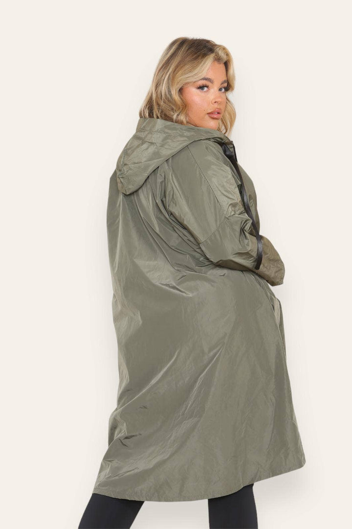 Oversized Showerproof Hooded Rain Mac Khaki