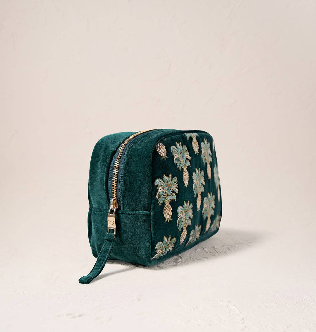 Elizabeth Scarlett Emerald Pineapples Velvet Makeup Bag