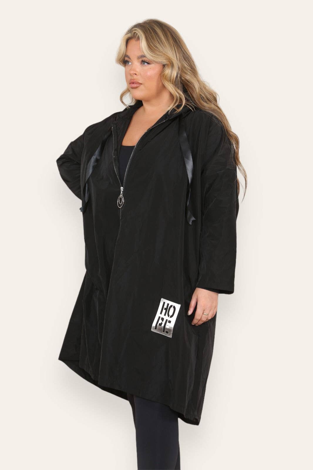 Oversized Showerproof Hooded Rain Mac Black