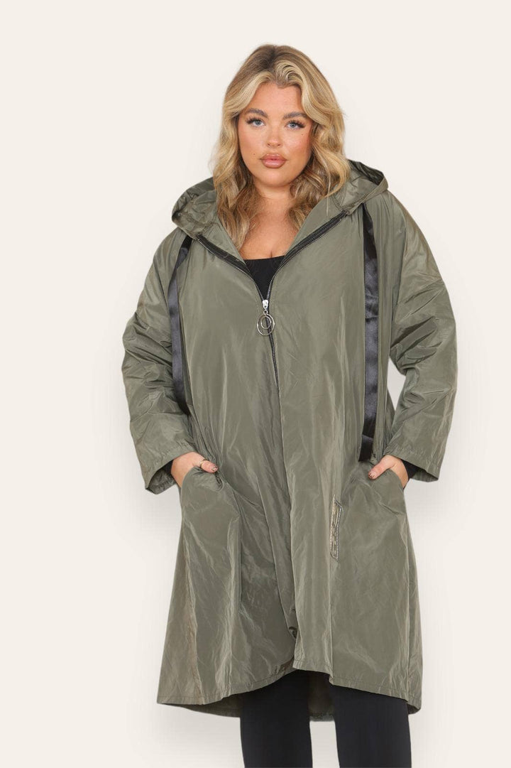 Oversized Showerproof Hooded Rain Mac Khaki