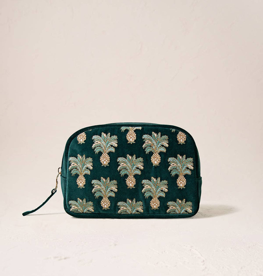 Elizabeth Scarlett Emerald Pineapples Velvet Makeup Bag