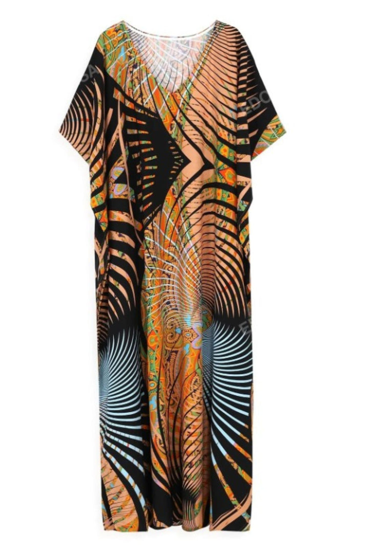 Abstract Paisley Print Oversized Kaftan