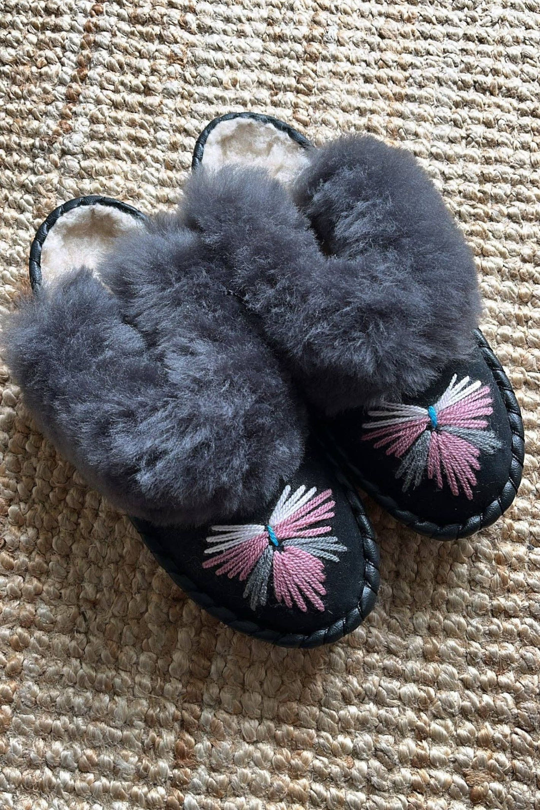 Aubergine Grey Sheepskin Mule Slippers