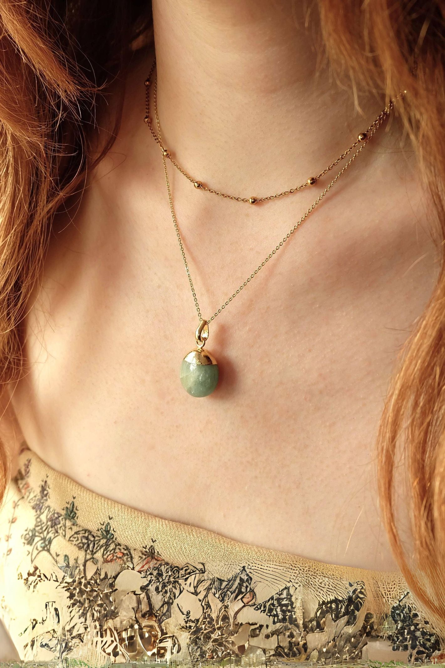 Aquamarine necklace, Round gemstone necklace, Gold aquamarine necklace, Natural green stone shops pendant necklace, Aquamarine vintage necklace