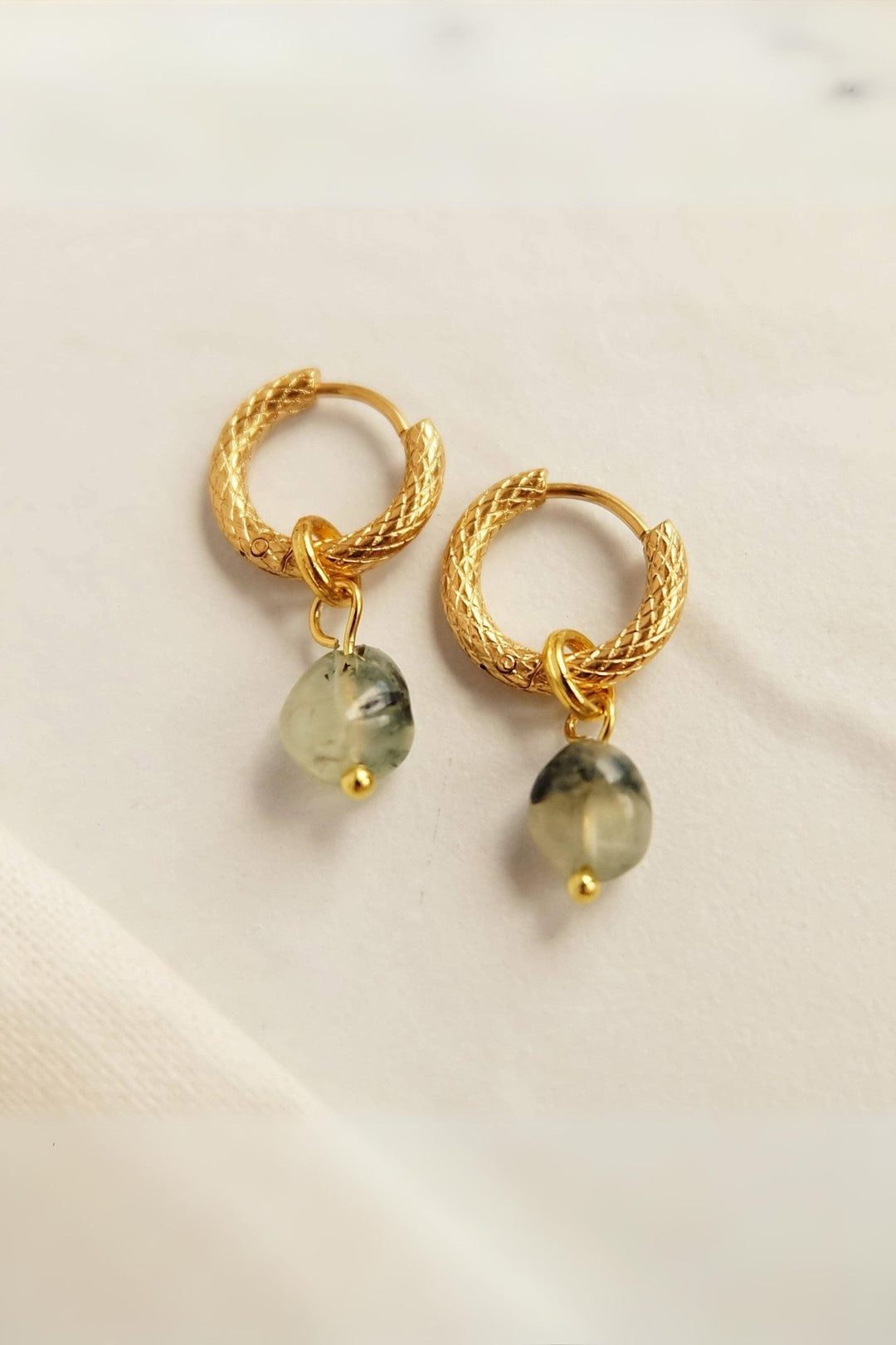 Augusta Prehnite Gemstone Gold Plated Hoop Earrings