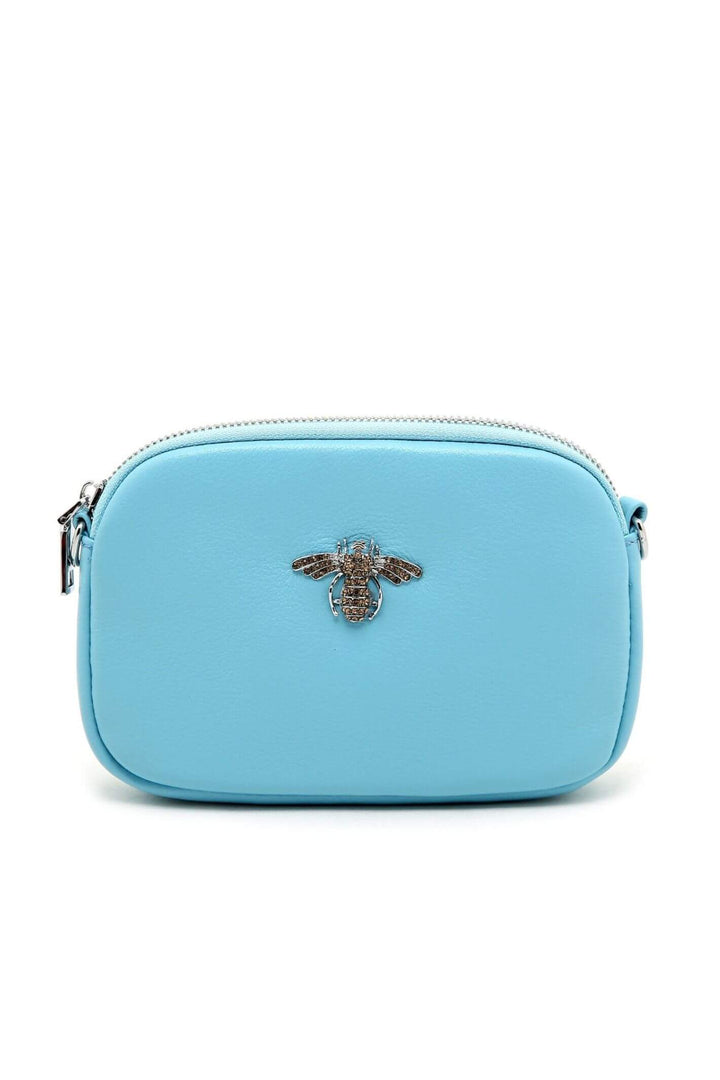 Baby Blue Leather Bee Crystal Bag