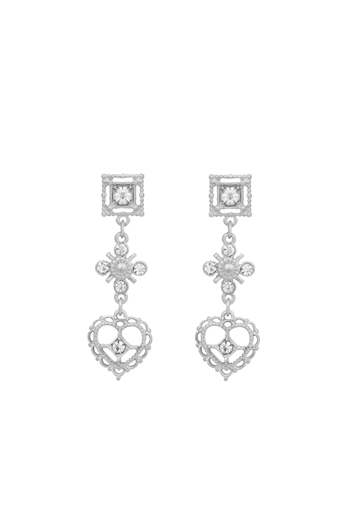 Bibi Bijoux Silver Ornate Hearts Drop Earrings