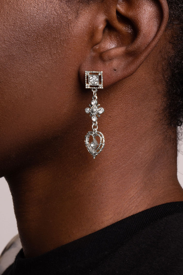 Bibi Bijoux Silver Ornate Hearts Drop Earrings
