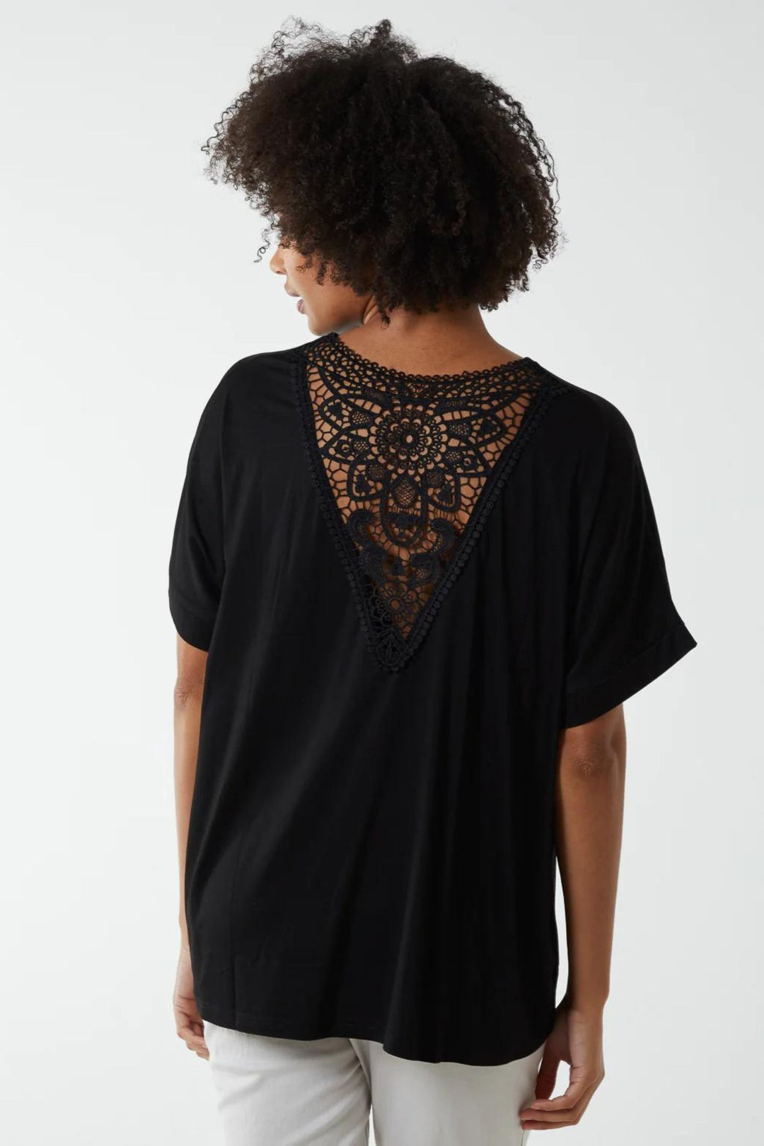 Black Crochet Detail Oversized T-Shirt