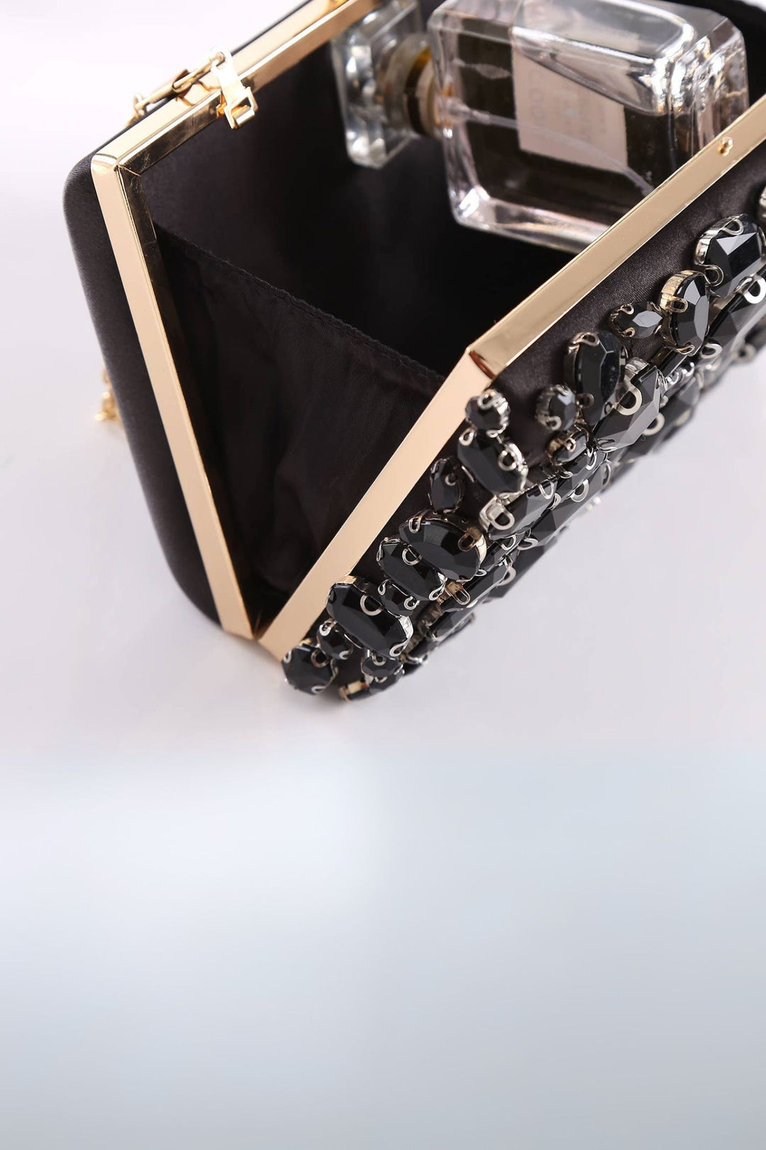 Black Crystals Jewelled Satin Evening Bag