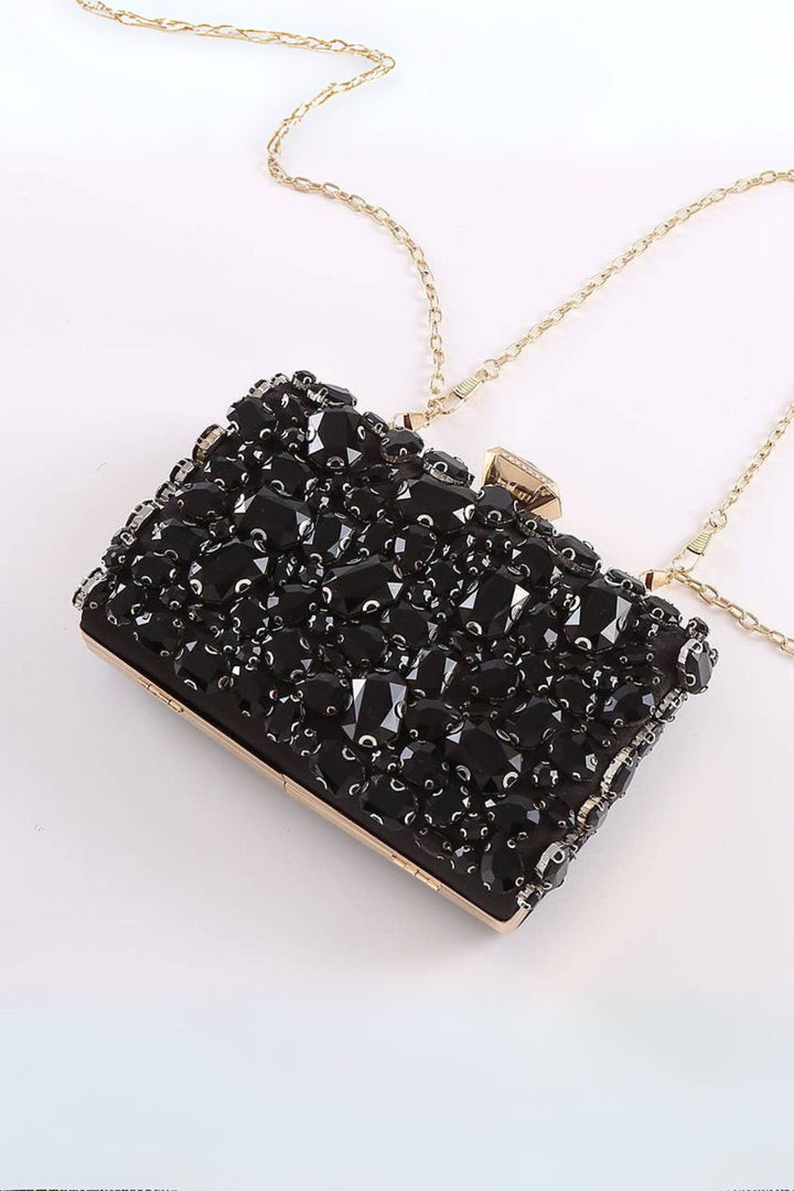 Black Crystals Jewelled Satin Evening Bag