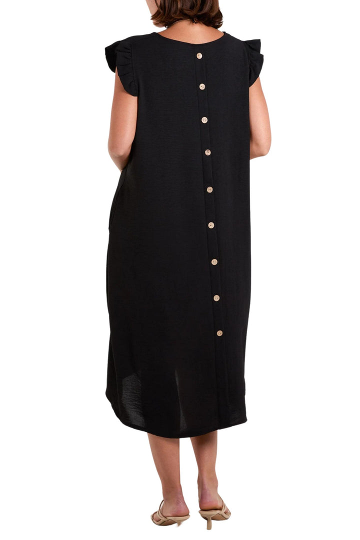 Black Frill Sleeve Button Detail Dress