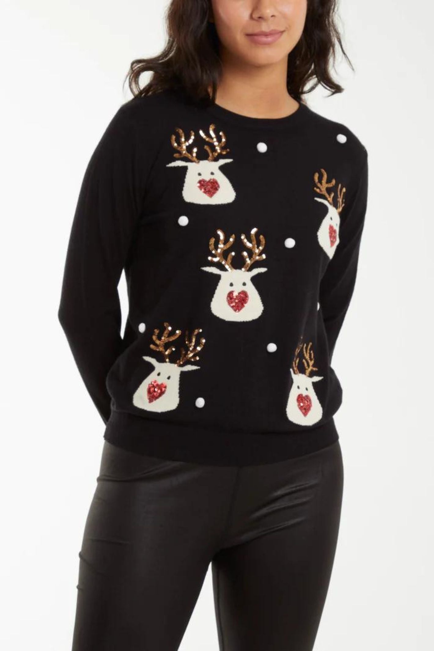 Black Reindeer Pom Pom Christmas Jumper Experience Boutique