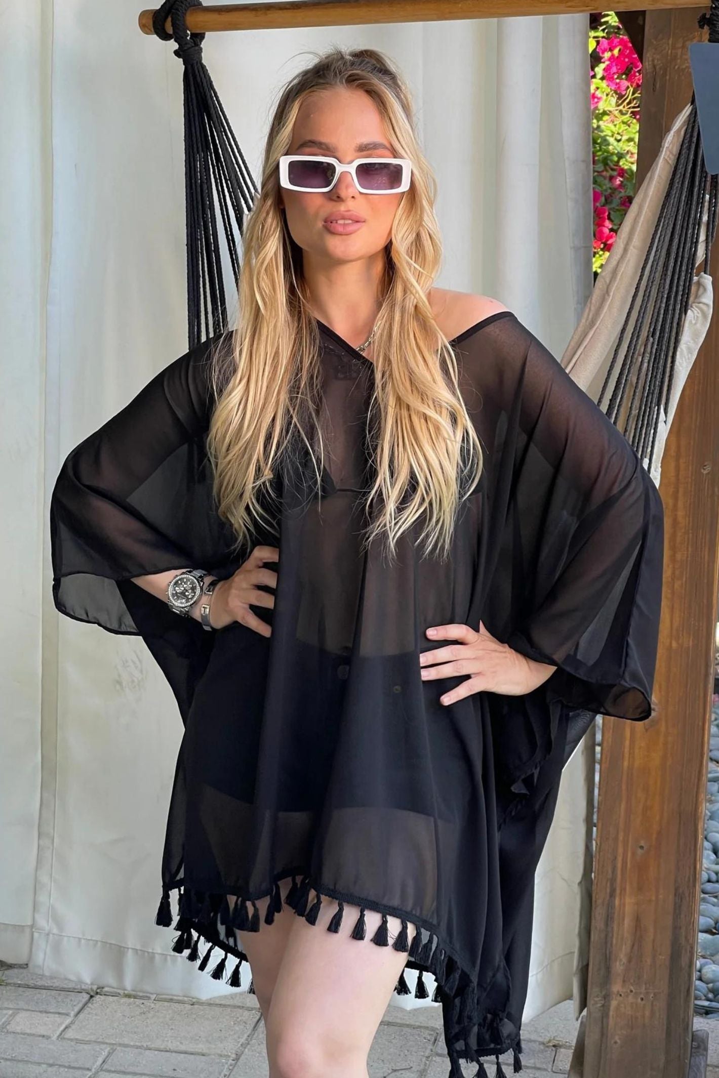 Black Sheer Oversized Cover Up