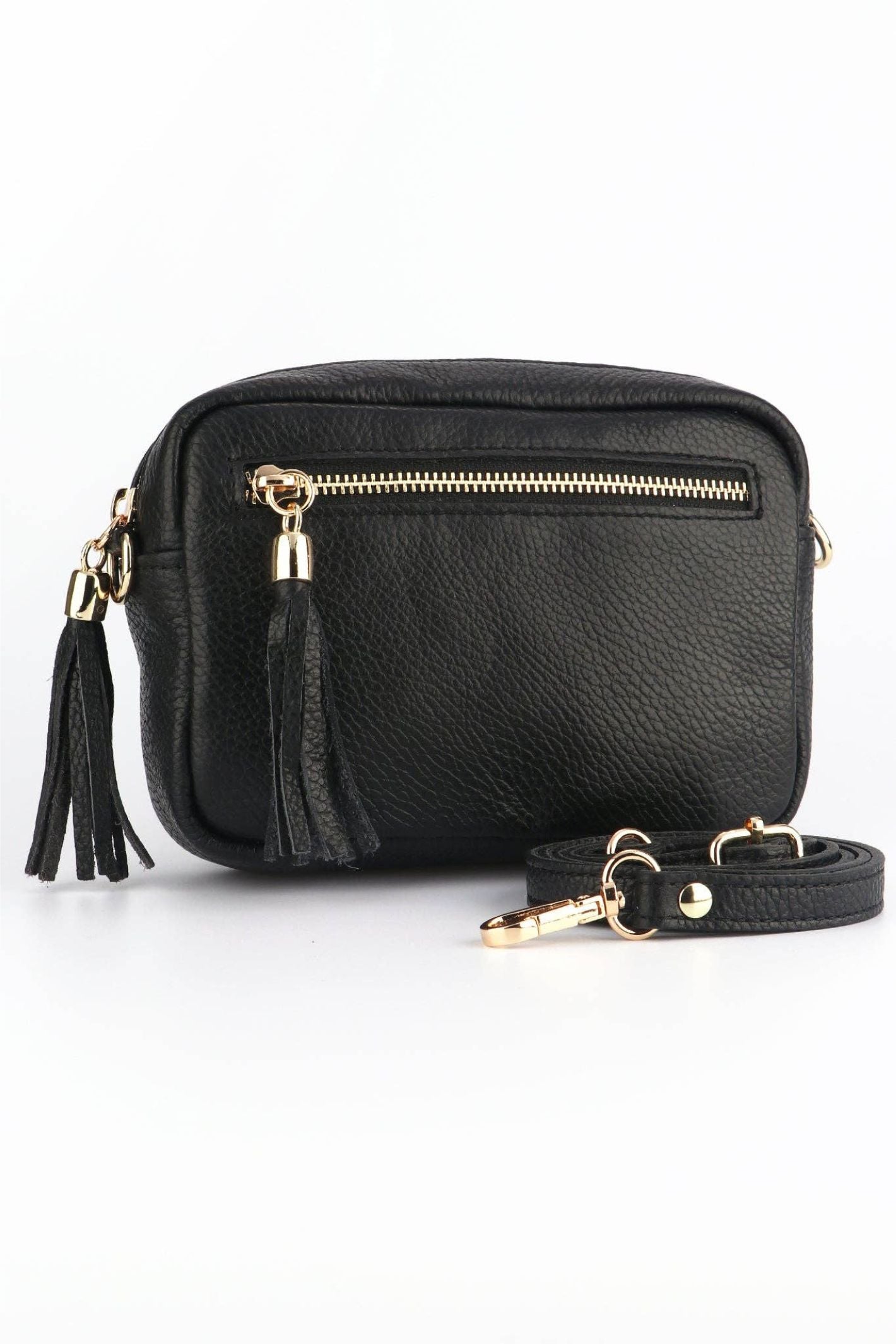 Black leather camera bag crossbody best sale