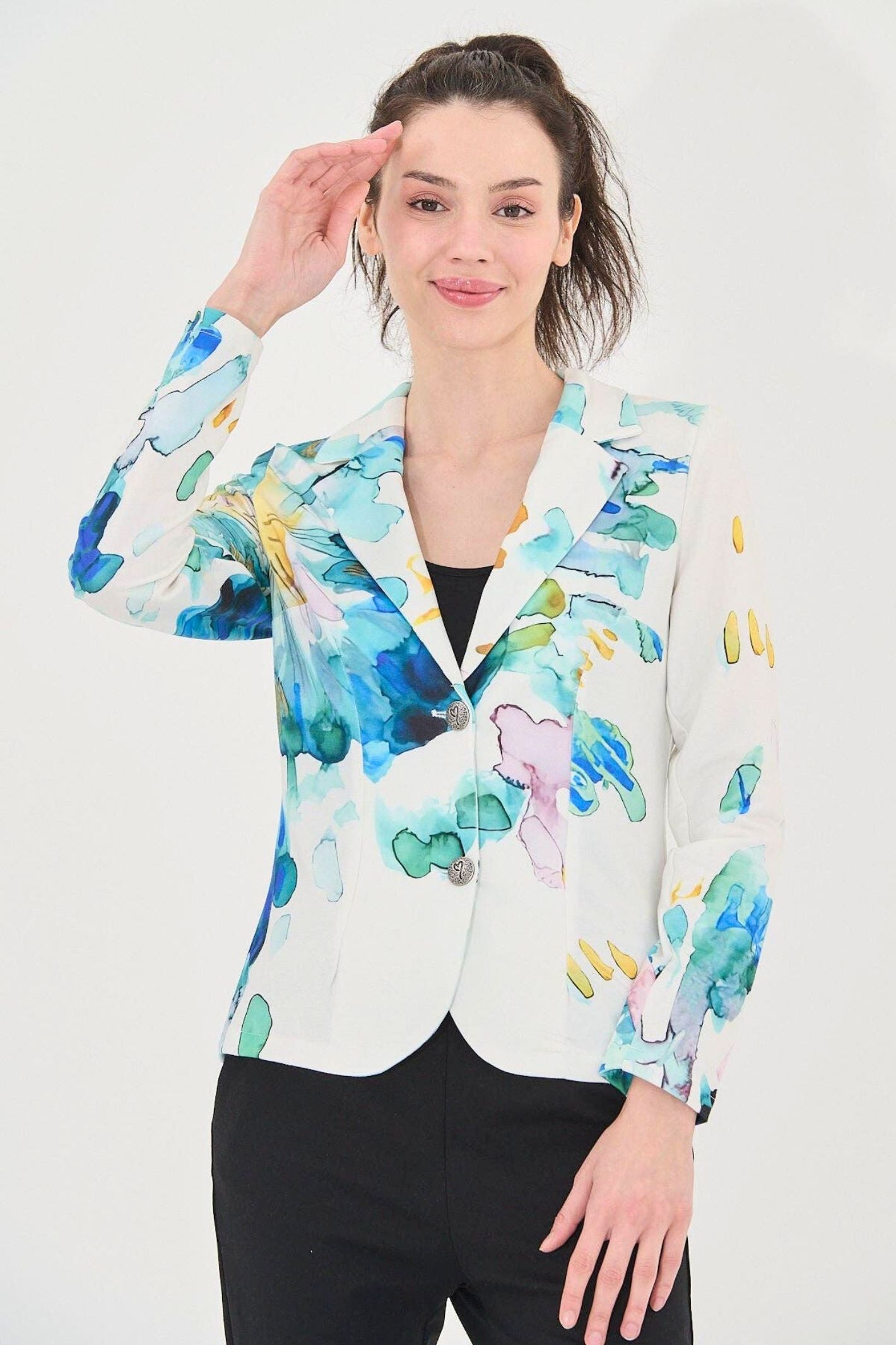 Blue Print Diamante Embellished Stretch Jersey Blazer