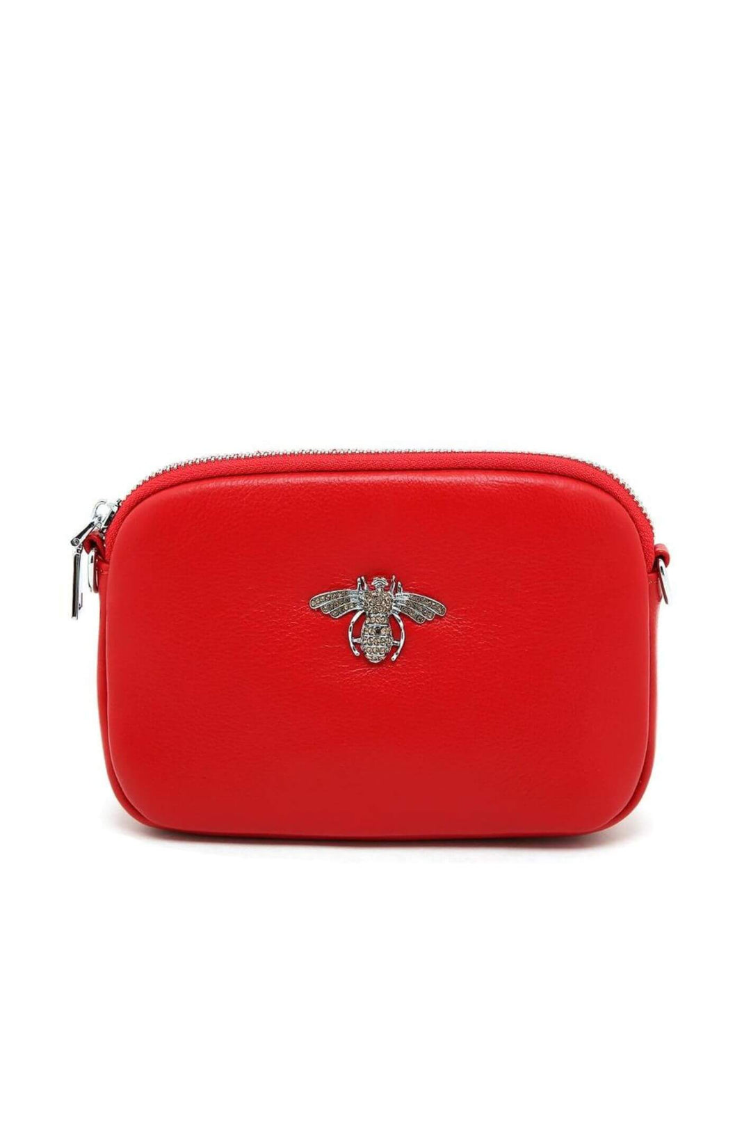 Bright Red Leather Bee Crystal Bag