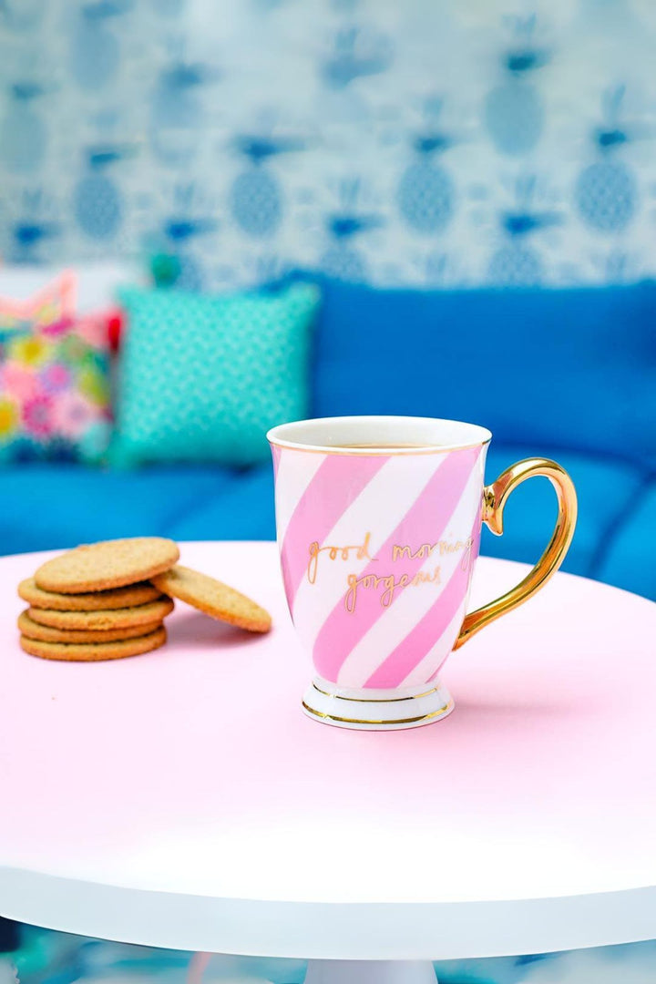 Bombay Duck Candy Cane Pink & White Stripe Morning Gorgeous Mug