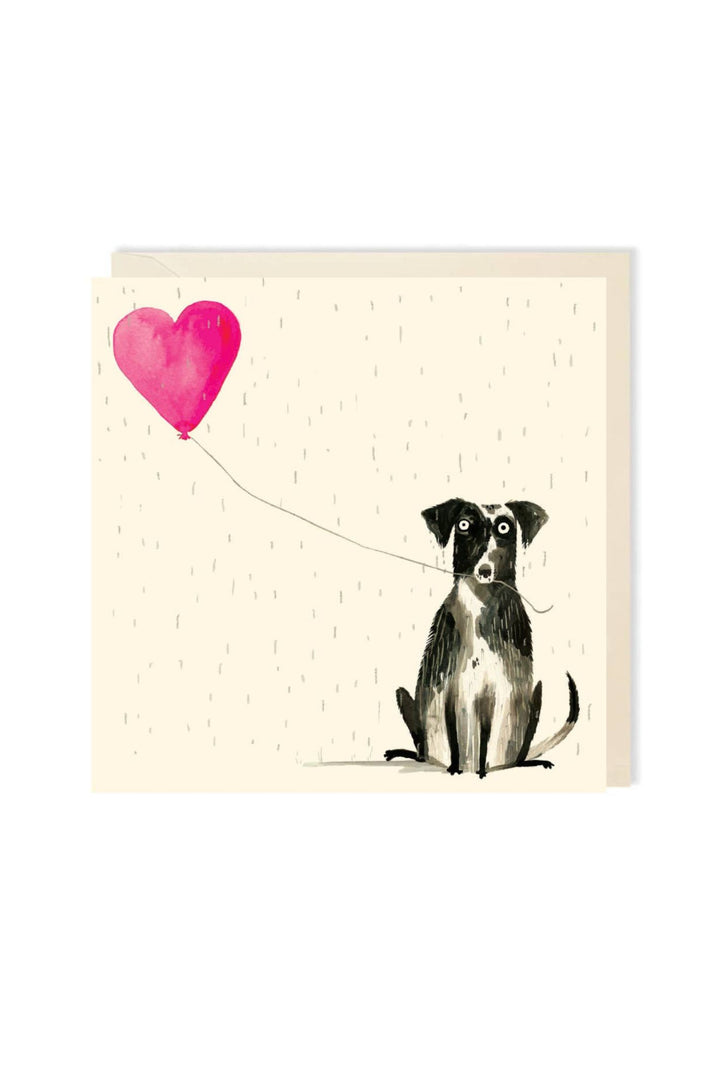 Charley Rabbit Loving Dog With Heart Balloon In Rain Greeting Card