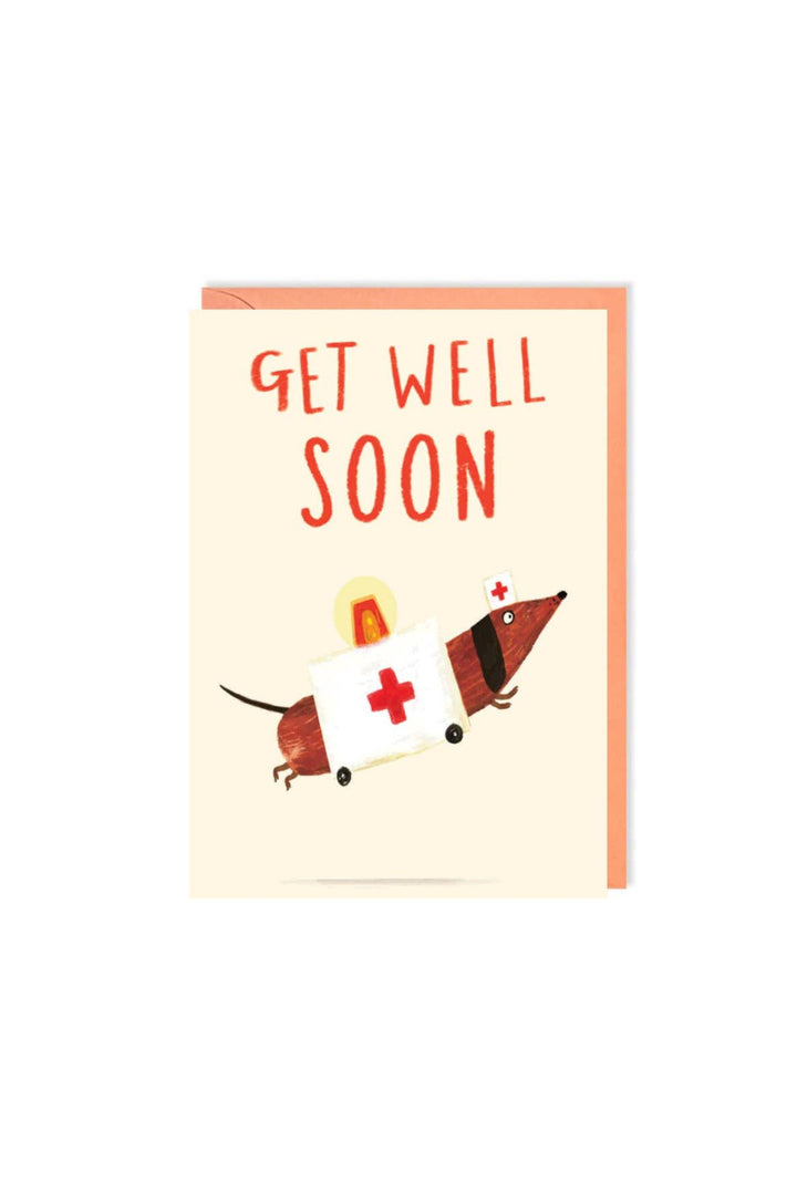 Charley Rabbit Get Well Soon Sausage Dog Greeting Card