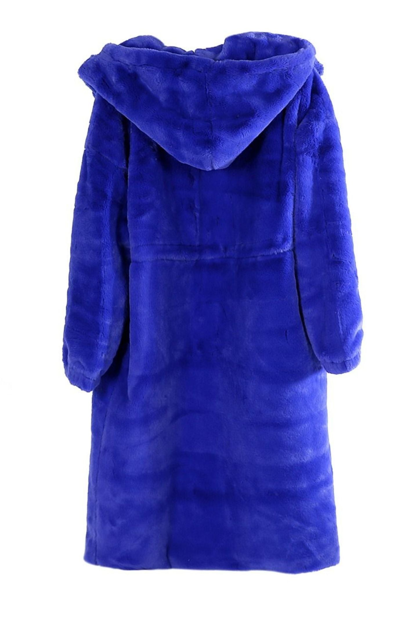 Blue fashion faux fur hooded coat