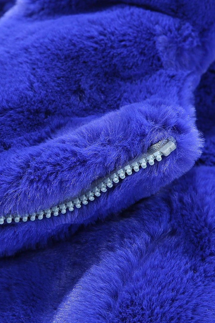 Cobalt Blue Faux Fur Hooded Coat