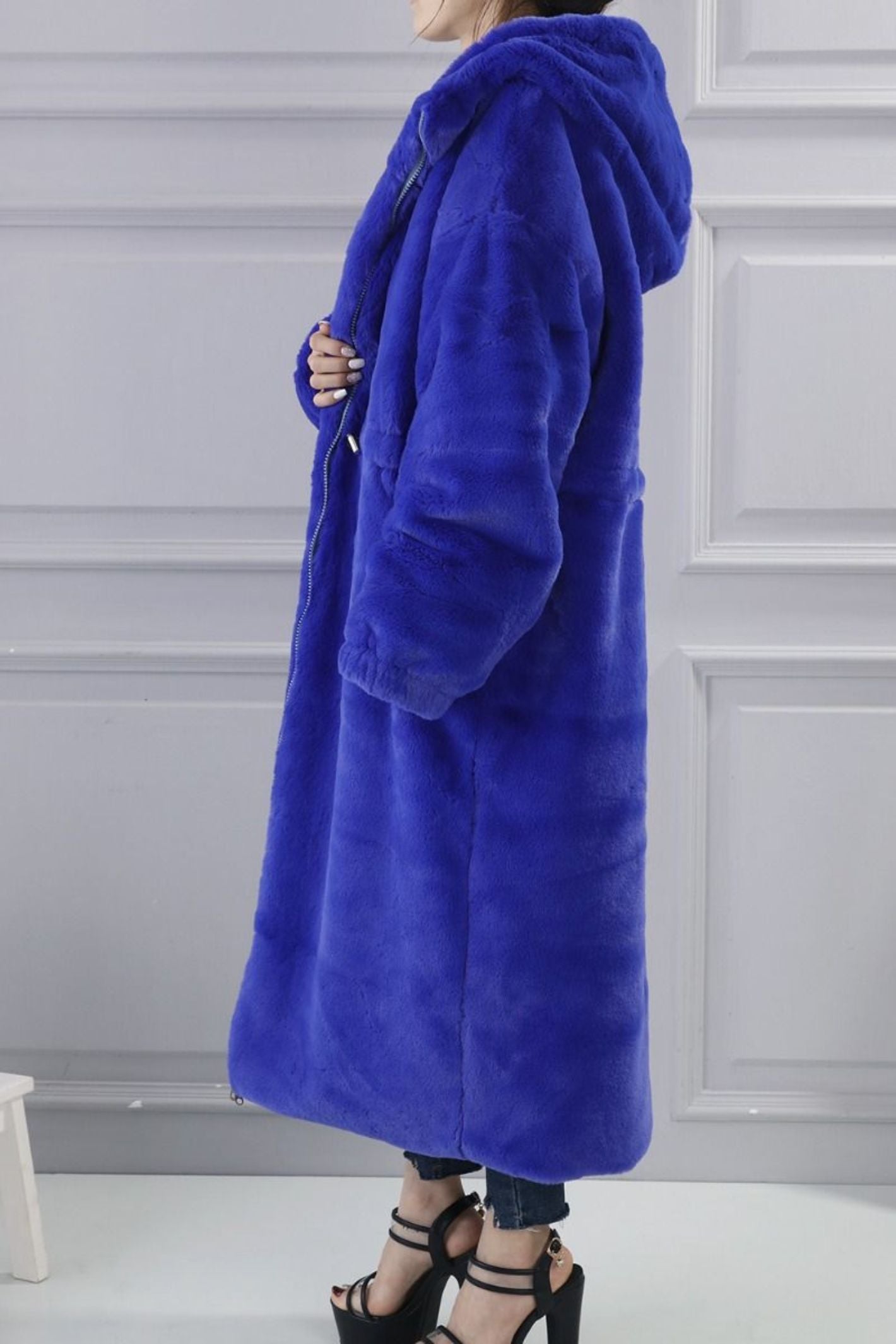 Cobalt blue clearance faux fur coat