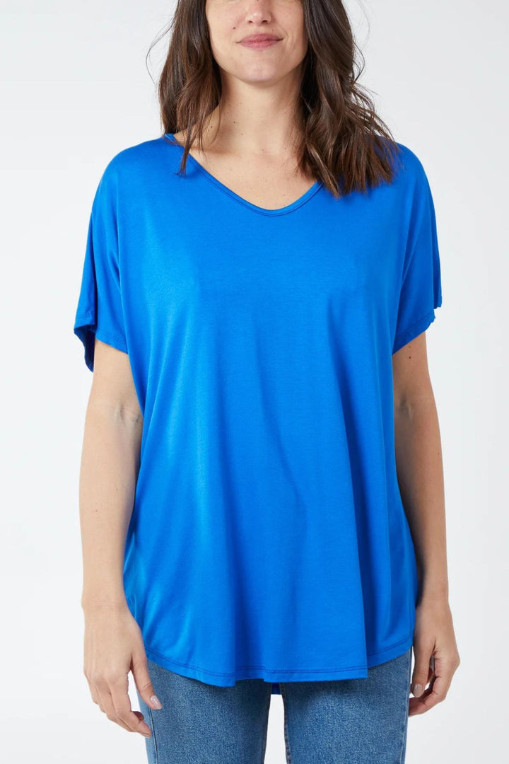 Cobalt Blue V-Neck Oversized T-Shirt