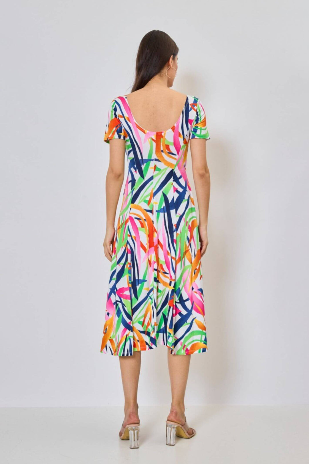 Ecru Chloe Leaf Print Flared Dress